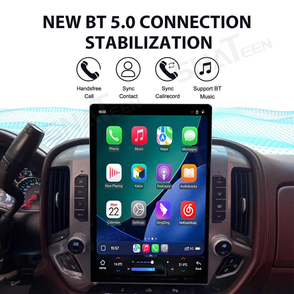 8+128GB Car Radio for Chevrolet Silverado GMC Sierra 2014-2019 Stereo Head Unit 15.6 Inch 2K IPS Touch Screen Carplay Android Auto GPS Navigation Multimedia Play,Suit OEM 4.2 or 8 Inch Sceen (Black)