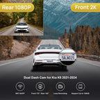 Fitcamx Front 2K+Rear 1080P Dash Cam Adapts for Kia K5 2021-2024 (Part No#L3000) LX LXS GT-Line EX GT, Integrated OEM Style, Dual HD Video, WiFi & APP, Loop Recording, G-Sensor, Easy to Set, 64GB Card