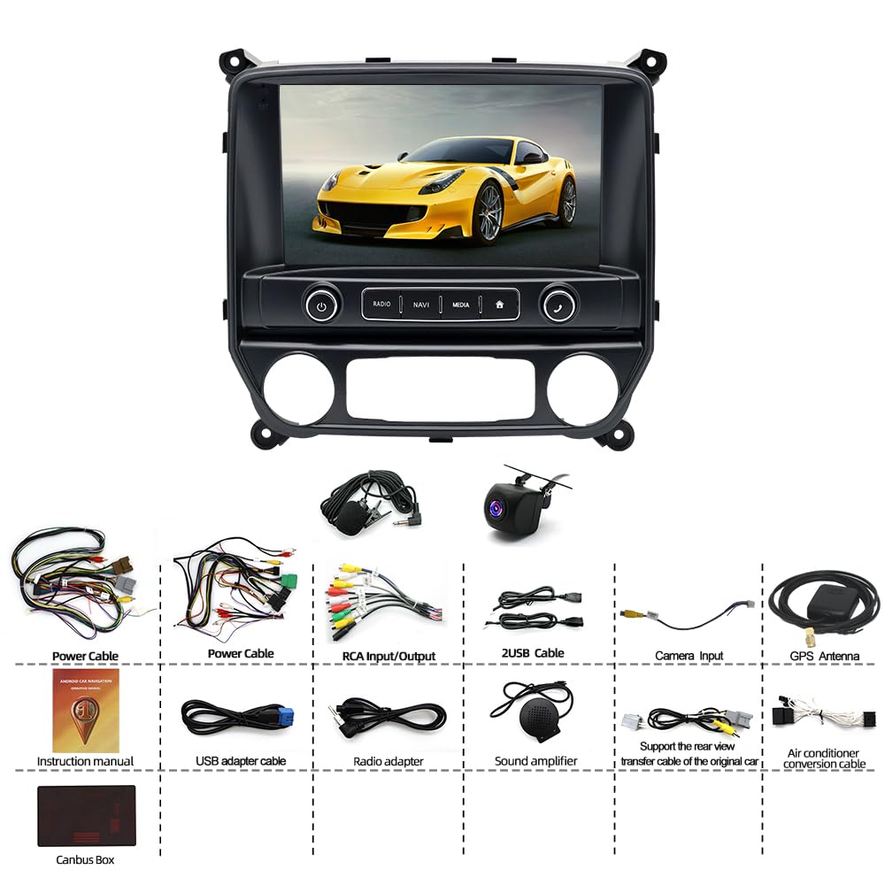 Android 14 Car Radio for Chevrolet Silverado 2014-2018 Low End, 10" Touchscreen Car Radio for GMC Sierra 2014 2015 2016 2017 2018 with Wireless Carplay Android GPS Navi WiFi AHD Backup Camera 2+64G