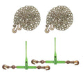 Mytee Products 2 Pack 5/16"- 3/8" Heavy Duty Hi-Viz Green Ratchet Chain Binder w/ 5/16" Grab Hook & 1/2" Slip Hook, 5,400 Lbs WLL & 2 Pack 5/16 Inch x 12 FT Grade 70 Binder Chain w/Clevis Grab Hooks