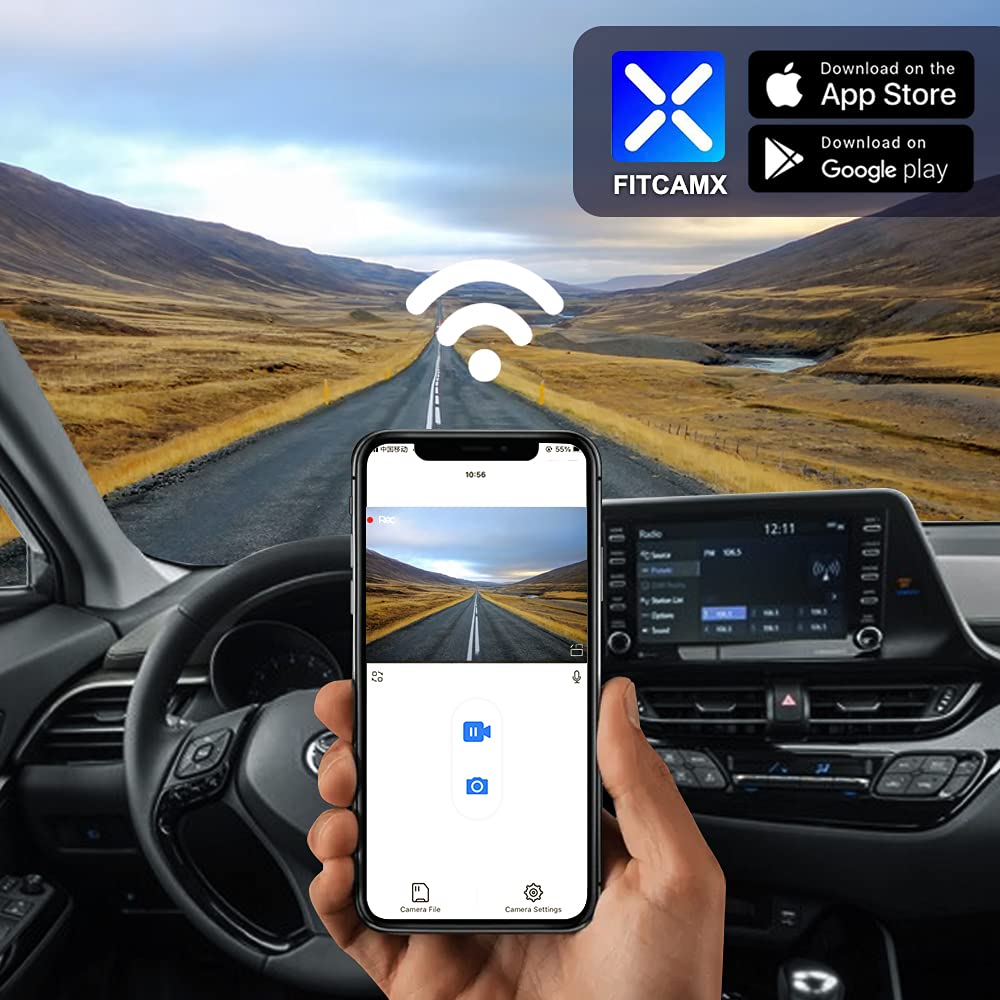 Fitcamx 2K Front and Rear Dash Cam Suitable for Toyota C-HR 2017 2018 2019 2020 LE Limited XLE Premium (Model A), OEM Style, Dual 1440P+1080P HD Video, Loop Recording WiFi, G-Sensor, 64GB Card
