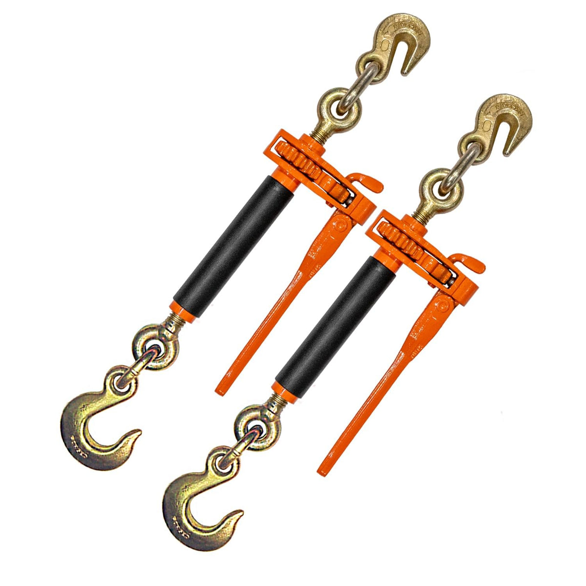 VULCAN Folding Handle Load Binder (Four Pack) with 2 Grab Hooks - Ratchet Style - 7100 Pound Safe Working Load (Works with 5/16 Inch or 3/8 Inch Grade 70 and Grade 80 Chain)