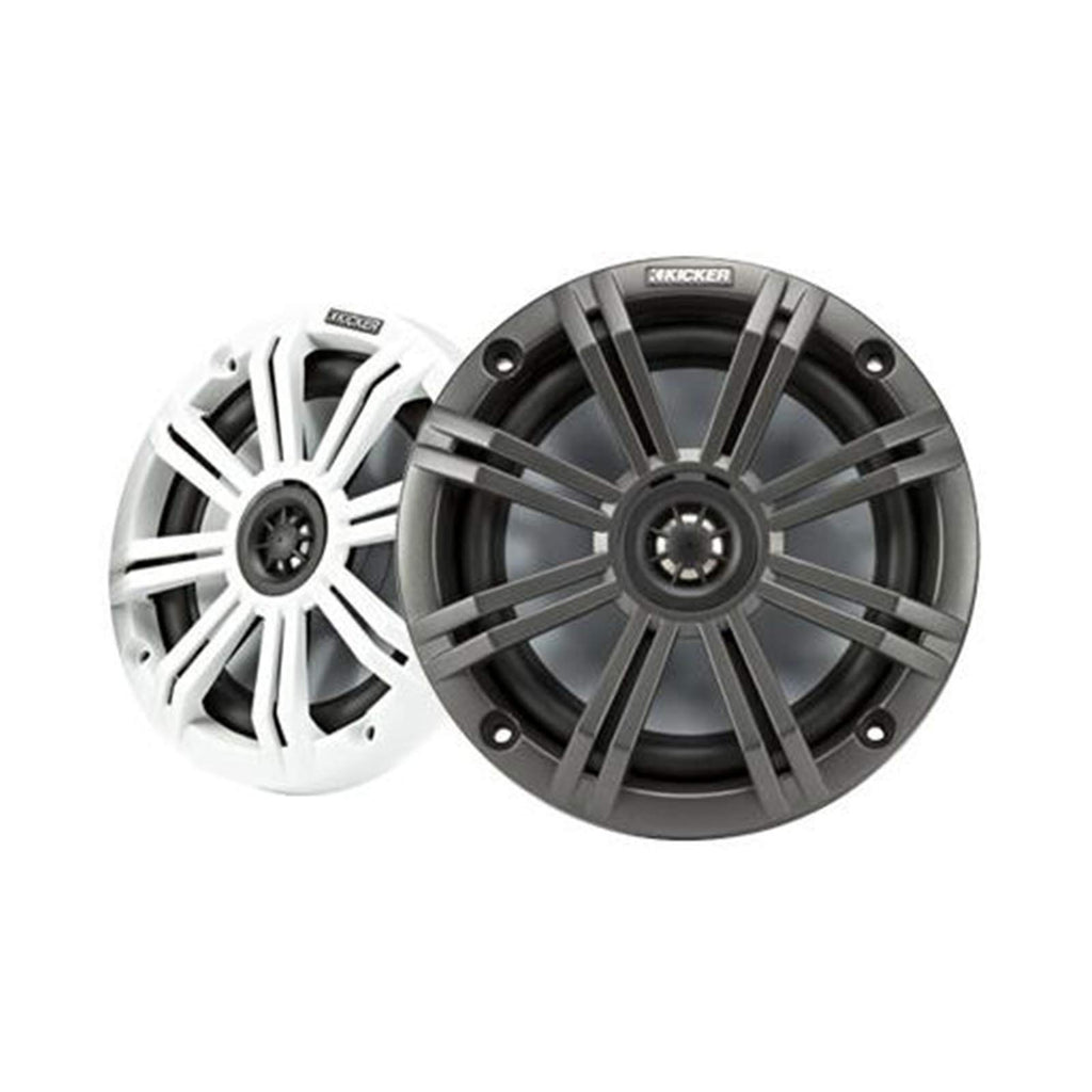 KICKER Black Dual Wakeboard Tower System with 2 Pair (Qty 4) of Silver 6.5" 195 Watt Max Power Marine OEM Replacement Coaxial Boat Audio Speakers