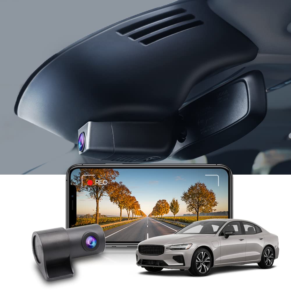 Fitcamx 2K Front and Rear Dash Cam Suitable for Volvo S60 V60 2019 2020 2021 2022 T5 T6 T8 B5, OEM Style, Dual 1440P+1080P HD Video, Loop Recording WiFi, Gravity Sensor, WDR Night Vision, 64GB Card