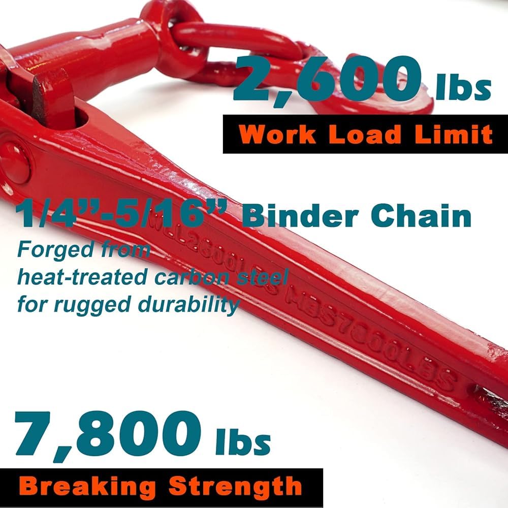Chain and Binder Kit 5/16" - 1/4" Chain Binder Load Binder Transport Chain with 3,150lbs Safe Work Load for Truck Flatbed Trailer Tie Down Hauling Logging