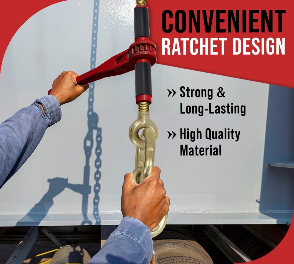 Mytee Products 4 Pack 5/16" - 3/8" Ratchet Chain Binder w/Rubber Grips - 7100 lbs WLL Closed Body Ratchet Lever Load Binder - Tie Down Hauling Chain Binders for Flatbed Truck Trailer