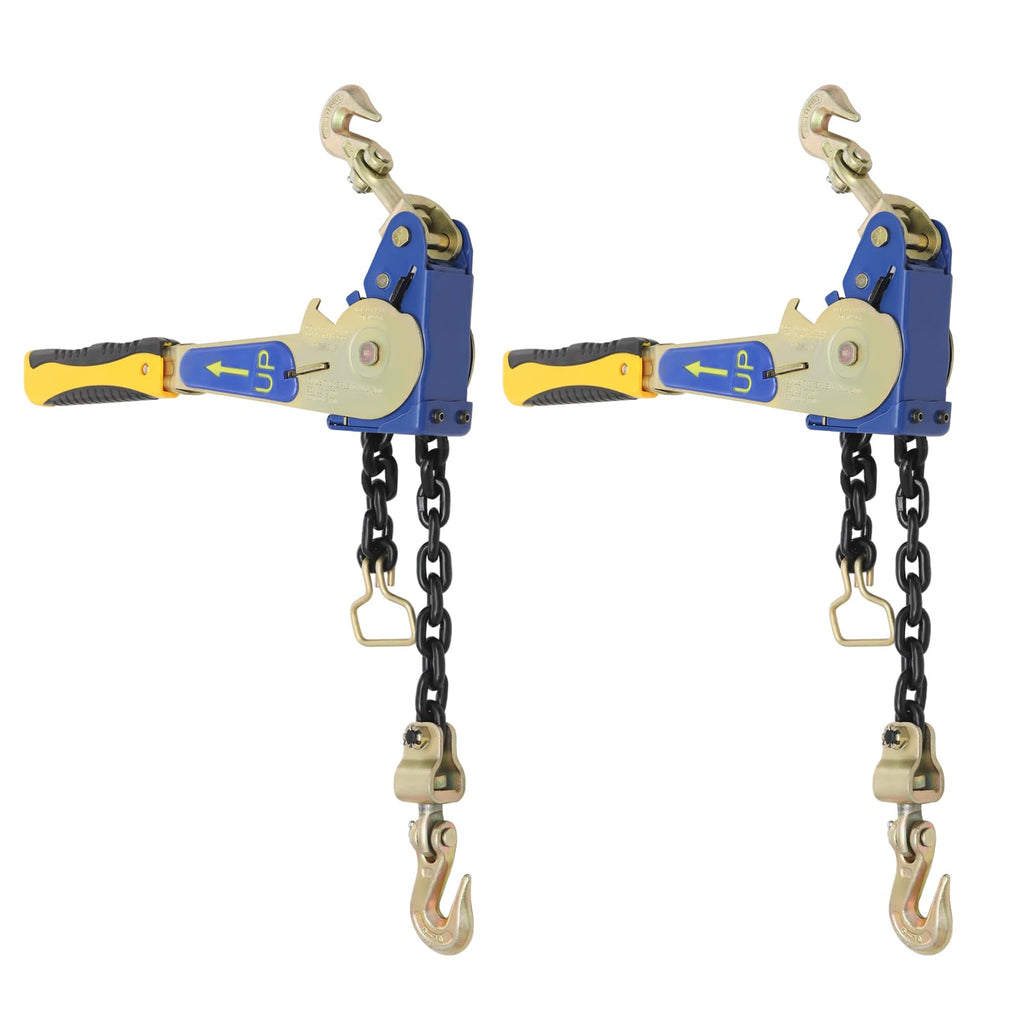 2 Pack Ratchet Chain Binder, 5/16"-3/8" Ratchet Load Binders with Grab Hooks, 5400lbs Working Load, Heavy Duty Tie Down Hauling Chain Binder for Securing Cargo on Trucks, Trailers