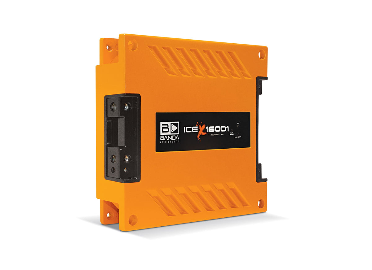 1-Ch. Vehicle Audio Bass Amplifier - 1600W High-Powered Mono Bass Amp w/Subsonic Filter and Low Pass Filter Stable at 1 ohm, LED Indicators, Sound Specialization, Orange - Banda ICEX1600.1ORANGE