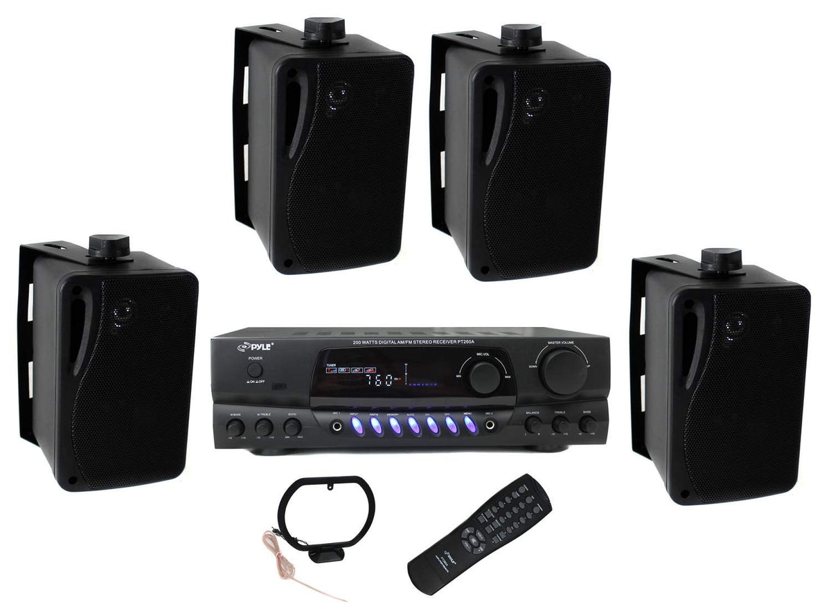 Pyle PLMR24B 3.5 Inch Home Theater Speakers with 100 Watt RMS Power, 4 Ohm Impedance, Stereo Theater Receiver, and 3 RCA inputs (4 Pack)