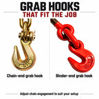 Ratchet Binder Kit, 8,819 lbs, Two 3/8" G80 Chains & Adjustable Grab Hooks