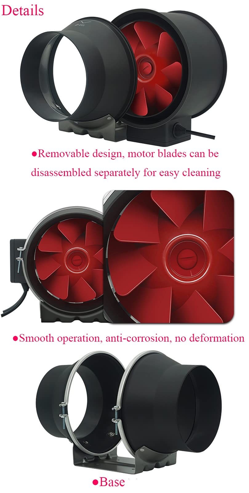 6 inch Duct Fan Booster Inline Ventilation with Dual-Speed Switch Exhaust Blower Vent Air Extractor Ventilation System HVAC Low Noise Operation with Aluminum Blade and Grounded Power Cord (Black)