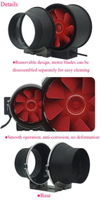 6 inch Duct Fan Booster Inline Ventilation with Dual-Speed Switch Exhaust Blower Vent Air Extractor Ventilation System HVAC Low Noise Operation with Aluminum Blade and Grounded Power Cord (Black)