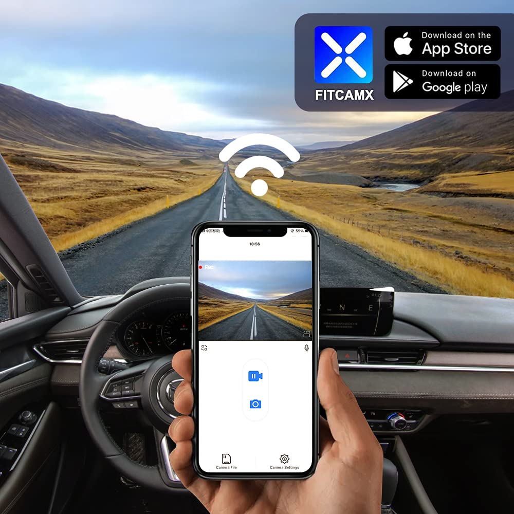 Fitcamx 4K Dash Cam Suitable for Mazda 6 2018-2021 (Has Sunroof) HD2-6236, OEM Factory Look, 2160P Ultra HD Video, Loop Recording, Built-in WiFi & APP, Parking Sensor, Easy to Install, 64GB Card