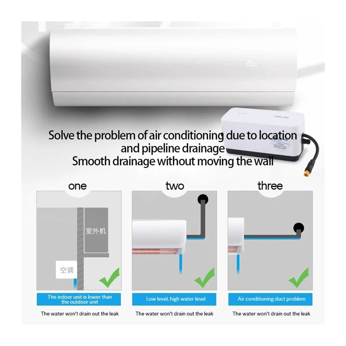 S1S2 Air Conditioner Condensate Lift Pump with Mute Function Fully Automatic Drain Lift 10 Meters(Pump S1 5m Pipe)