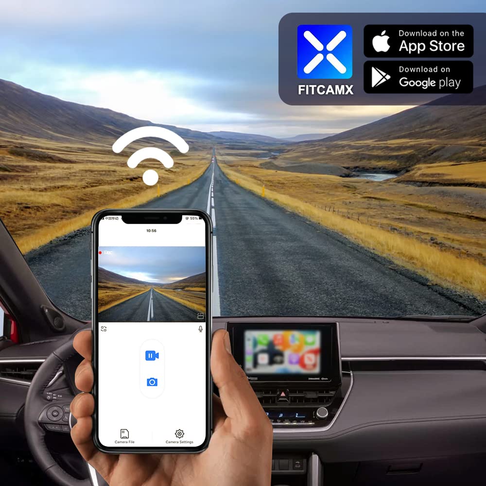 Fitcamx Front 2K+Rear 1080P Dash Cam Adapts for Toyota Corolla Cross 2023-2026 Hybrid (NOT Corolla), OEM Style, Dual HD Video, Built-in WiFi & APP, Loop Recording, G-Sensor, Easy to Use, 64GB Card