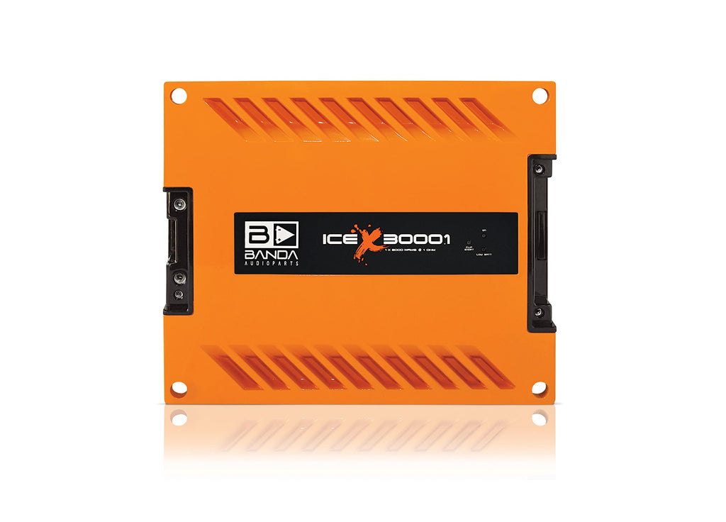 1-Ch.Vehicle Audio Bass Amplifier - 3000WRMS High-Powered Mono Bass Amp w/Subsonic Filter and Low Pass Filter Stable at 1 ohm, LED Indicators, Sound Specialization, Orange - Banda ICEX3000.1ORANGE