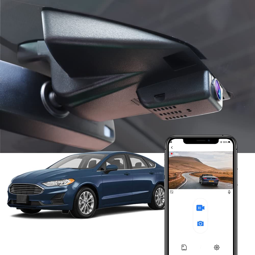 Fitcamx 4K Dash Cam Suitable for Ford Fusion 2013 2014 2015 2016 2017 2018 2019 2020 Sport S SEL Titanium Platinum SE Hybrid, OEM Style, 2160P Video WiFi, Loop Recording G-Sensor, Plug&Play, 64GB Card