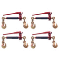 BoxerTool 4 Pack 3/8" - 1/2" Heavy Duty Folding Handle Ratchet Load Binder w/Grab Hook 12,000 lbs WLL - Transport Chain Binder