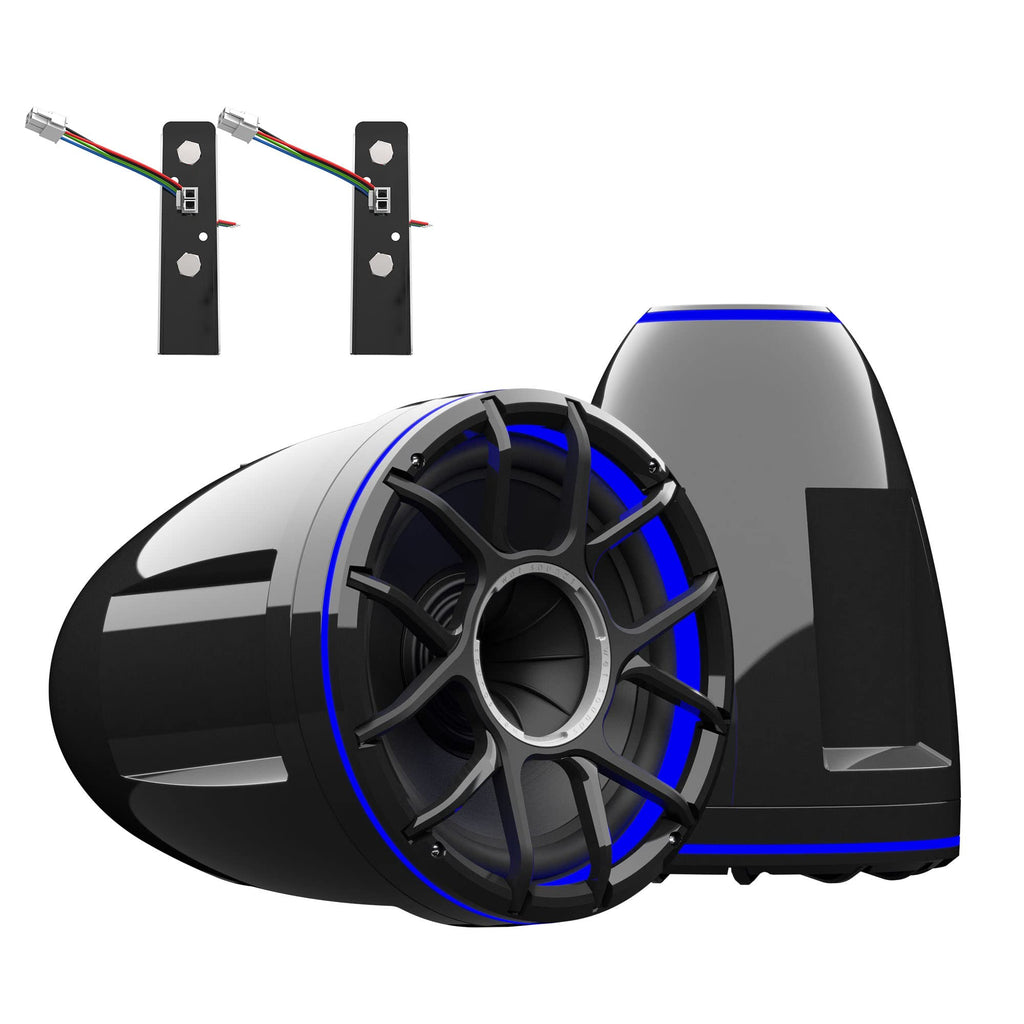 wet sounds REV12 Black HD Tower Speaker with XZ Black Zero Style Grille Black X-Mount Kit