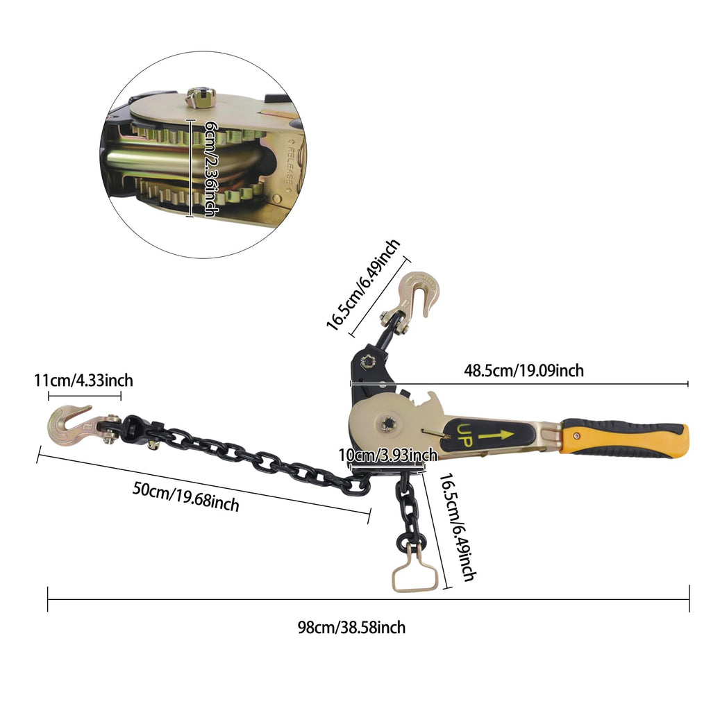 2 Pack 3/8 in - 1/2 in Ratchet Chain Binders, 6600LBS Load Capacity, Portable Chain Binders with Handles, Heavy Duty Tie Down Ratchet Load Binder for Truck, Trailer