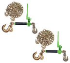 Mytee Products Chain Binder Kit - 2PK Hi-Viz Green Folding Ratchet Load Binder w/ 1/2" Grab Hook & 5/8" Slip Hook 15,000 lbs WLL & 2PK 1/2" x 20' G70 Binder Chain w/Clevis Hooks for Flatbed Trailers
