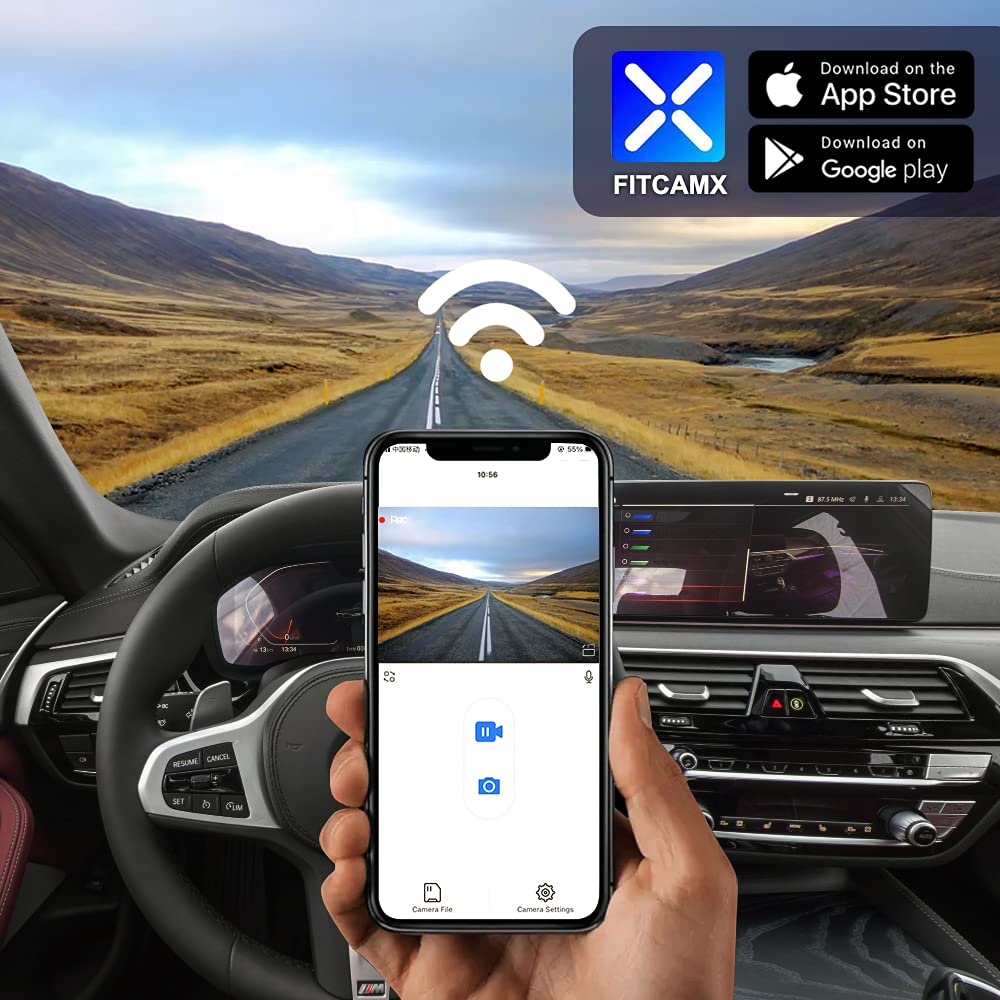 Fitcamx 2K Front and Rear Dash Cam Suitable for BMW 5 7 Series 2018-2023 530i 540i M550i 740i 750i M760i G30/G11, OEM Look, Dual 1440P+1080P HD Video, Loop Recording, WiFi & APP, G-Sensor, 64GB Card
