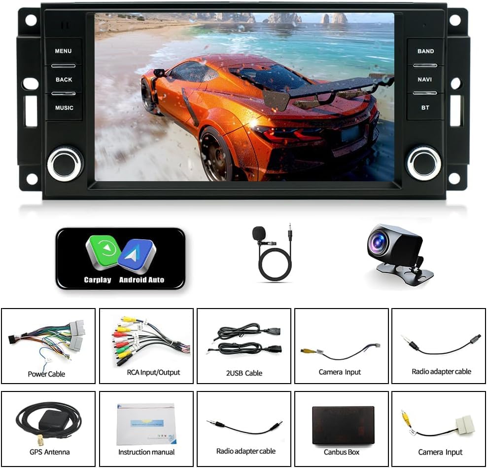 2+64G 7" Double Din Car Radio Stereo for Dodge Grand Caravan 2008-2020 / Dodge Nitro 2007-2012 Android 14 with Wireless & Wired Carplay Android Auto，GPS Navigation/SWC/Backup Camera+MIC