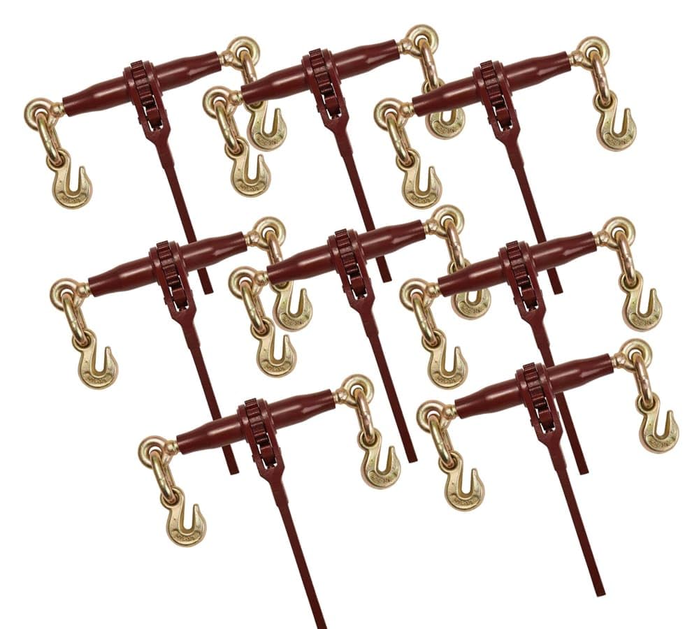Mytee Products 4 Pack 3/8" - 1/2" Pro Heavy Duty Ratchet Load Chain Binder with with Grab Hooks - 12,000 Lbs Working Load Limit - Heavy Swaged Barrel Cold-Drawn Tubing for Increased Strength