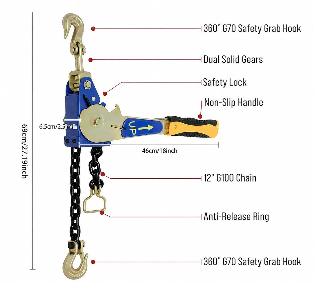 2 Pack 5/16"-3/8" Easy Ratchet Chain Binder with Grab Hooks & 5400 lbs WLL - Heavy Duty Tie Down Chain Ratchet Binder Load Binder for Flatbed Trailers Truck, Cargo Tie Down