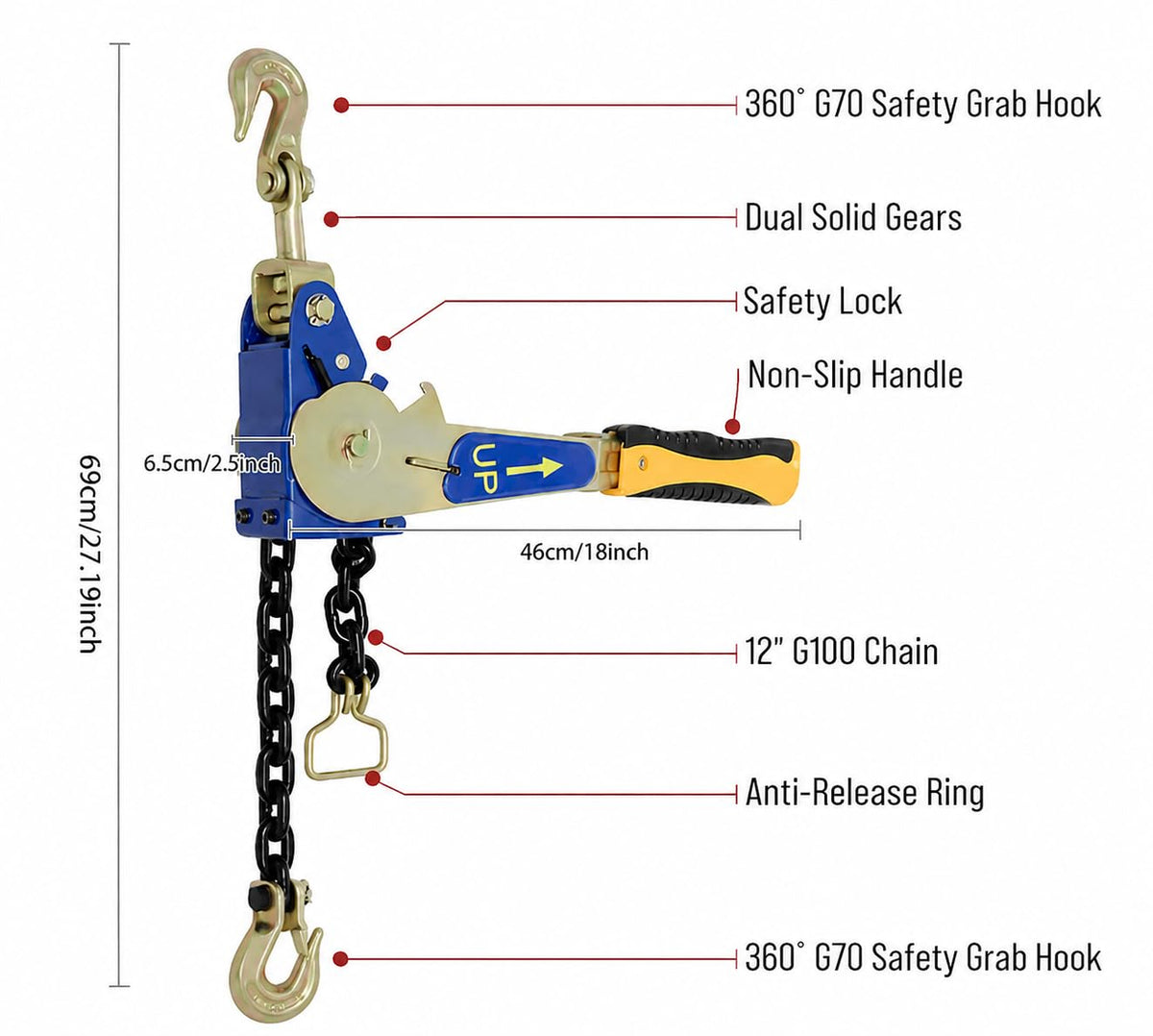 2 Pack 5/16"-3/8" Easy Ratchet Chain Binder with Grab Hooks & 5400 lbs WLL - Heavy Duty Tie Down Chain Ratchet Binder Load Binder for Flatbed Trailers Truck, Cargo Tie Down