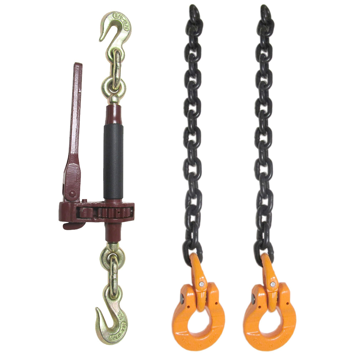Axle Chain Tie Down with Omega Link 3/8" x 6 FT with Ratcheting Load Binder | Premium Cargo Control Kit | HD (PN: G8CHSL375SOMX6)