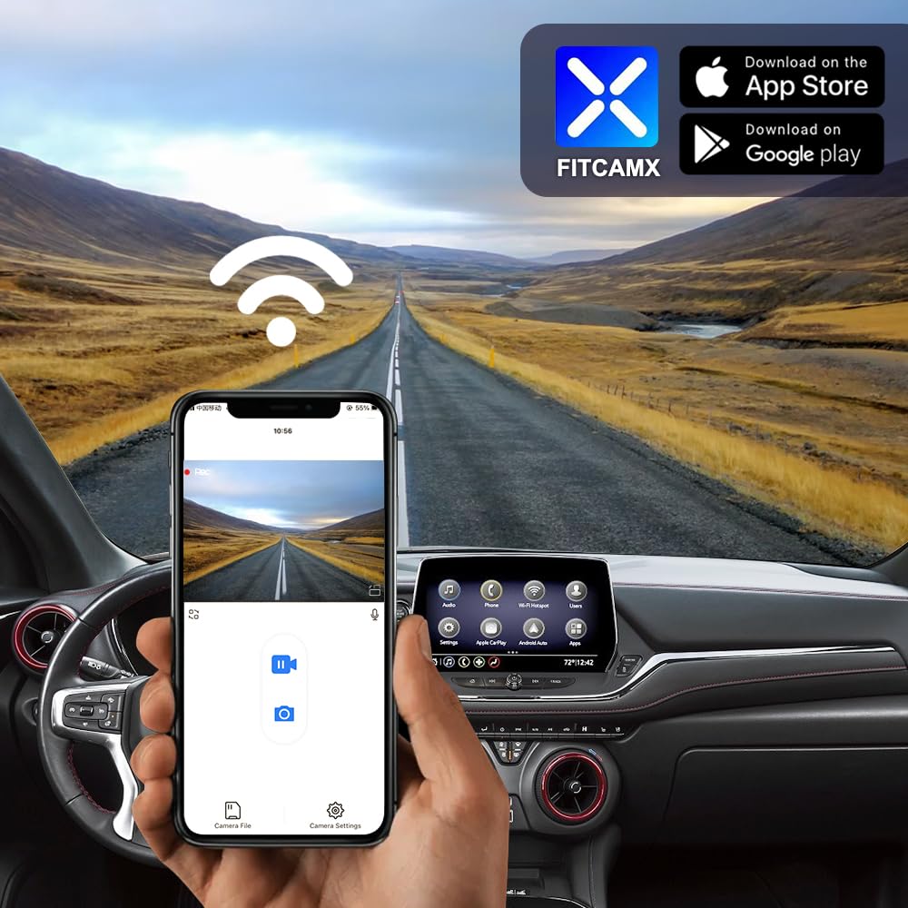 Fitcamx 4K Dash Cam Suitable for Chevy Blazer 2019-2024 RS LT Premier & Blazer EV (HD2-9808, Has Vents), OEM Look, UHD 2160P Video, WiFi & APP, Loop Recording G-Sensor, Plug&Play, 64GB Card