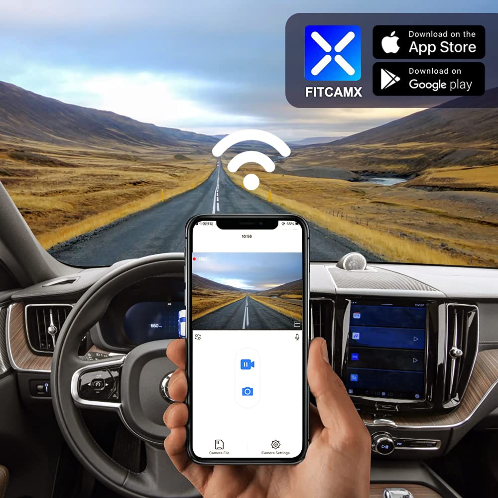 Fitcamx 2K Front and Rear Dash Cam Suitable for Volvo S60 V60 2019 2020 2021 2022 T5 T6 T8 B5, OEM Style, Dual 1440P+1080P HD Video, Loop Recording WiFi, Gravity Sensor, WDR Night Vision, 64GB Card
