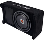 Alphasonik AS80A 8" 600 Watts with a Built-in Amplifier Down-Firing Shallow Mount Enclosed for Tight Spaces in Cars and Trucks, Slim Thin Loaded Subwoofer Air Tight Sealed Bass Enclosure