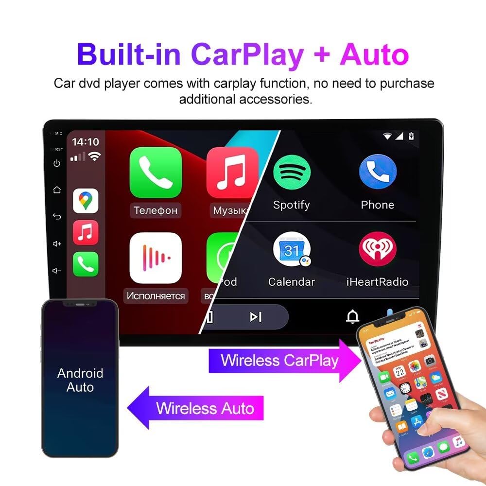 Stereo Radio for Hyundai Genesis/Rohens Coupe 2013-2016, Biorunn 9 Inch GPS Wireless Wired Car-Play Android Auto IPS Touch Screen Navi WiFi FM RDS Blue-Tooth Head Unit 2GB RAM 64GB ROM