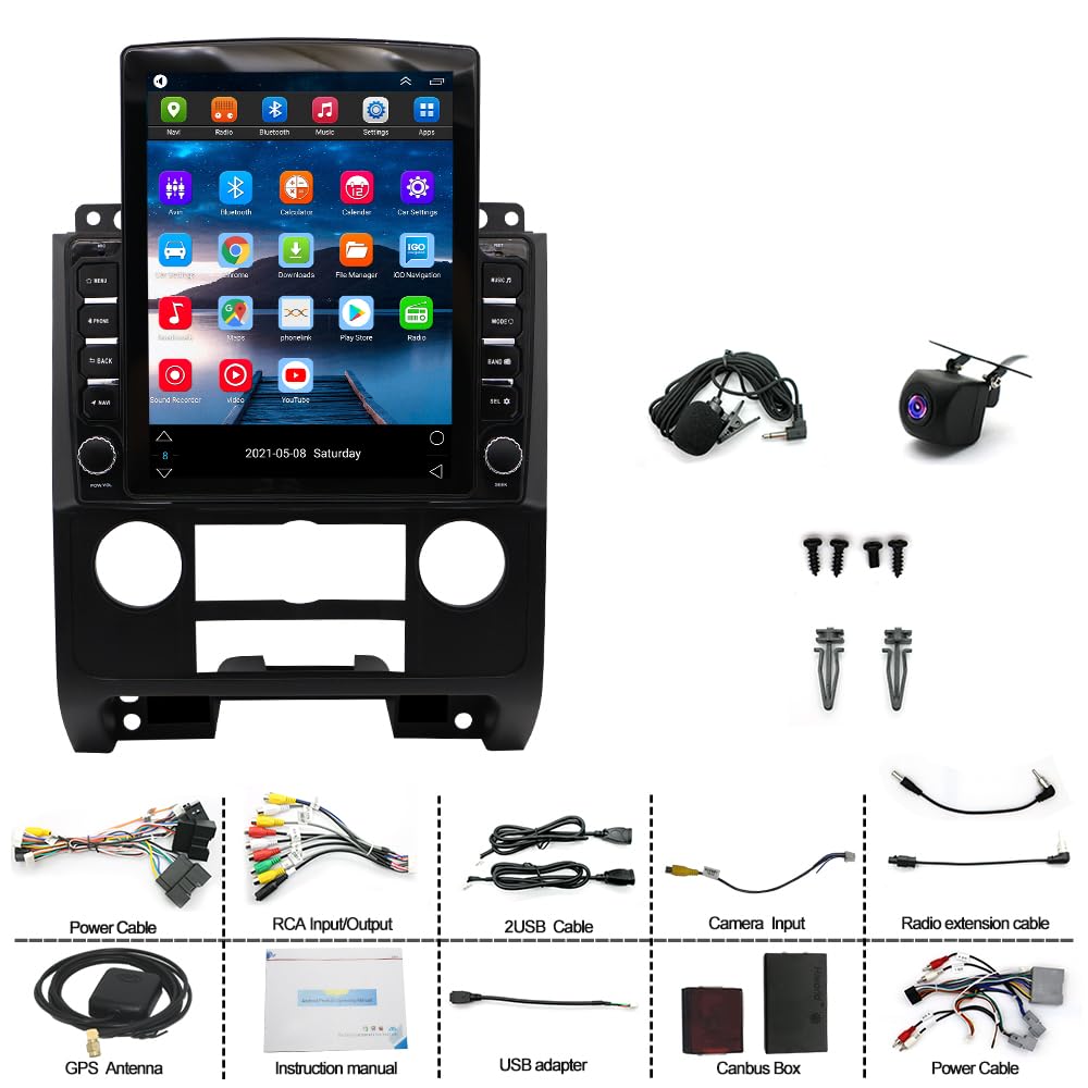 9.7‘’ Vertical Touchscreen Car Radio for Ford Escape Mazda Tribute 2007 2008 2009 2010 2011 2012 with Wireless Carplay Android Auto, Bluetooth 5.0, GPS, WiFi, SWC, FM, Mic, Backup Cam