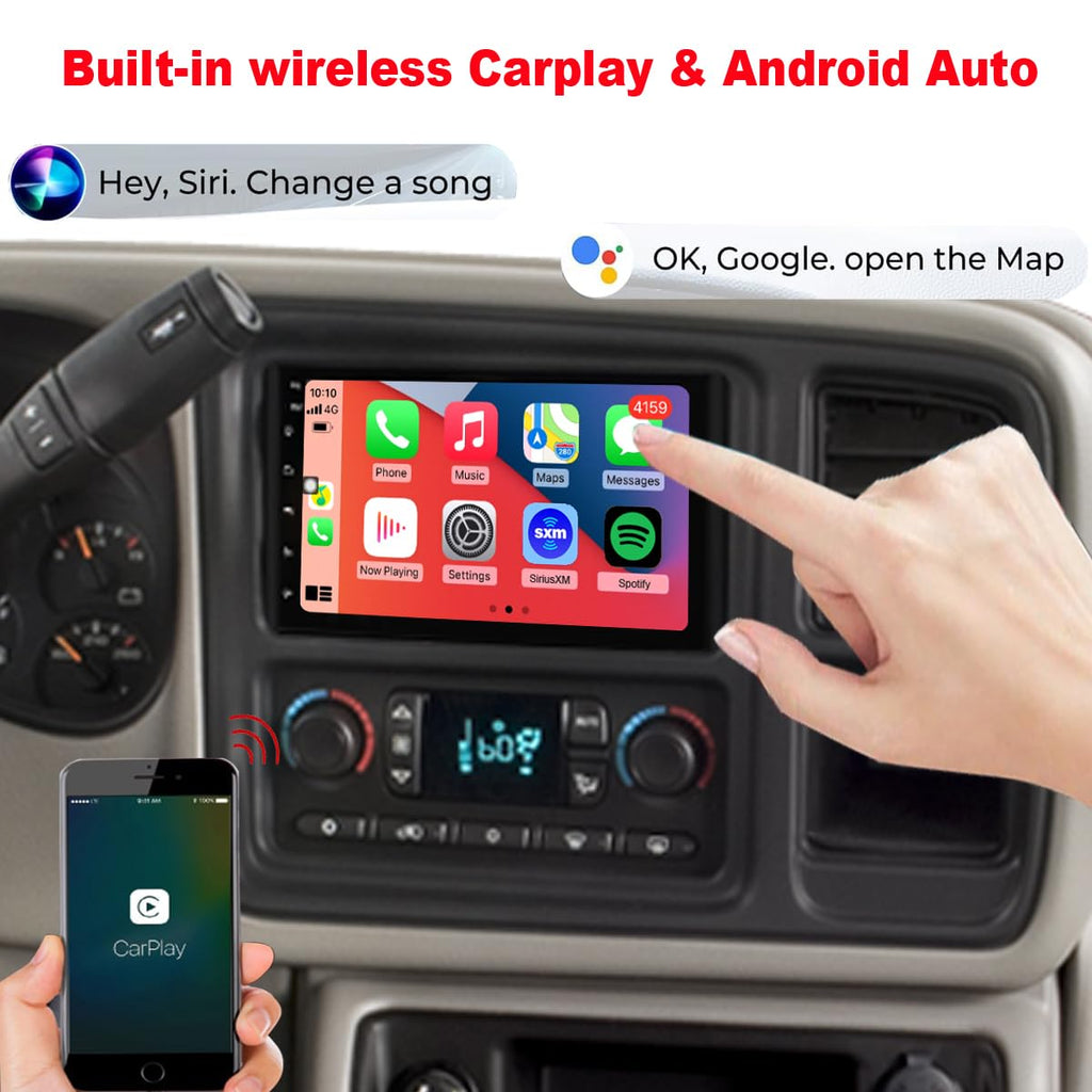 QLED Radio for Chevy Chevrolet Silverado SSR Tahoe 2003-2006,GMC Siera Yukon 2003-2006,Hummer H2 2003-2007,CarPlay Android Auto Ready,Steering Wheel Control,Free Back Camera