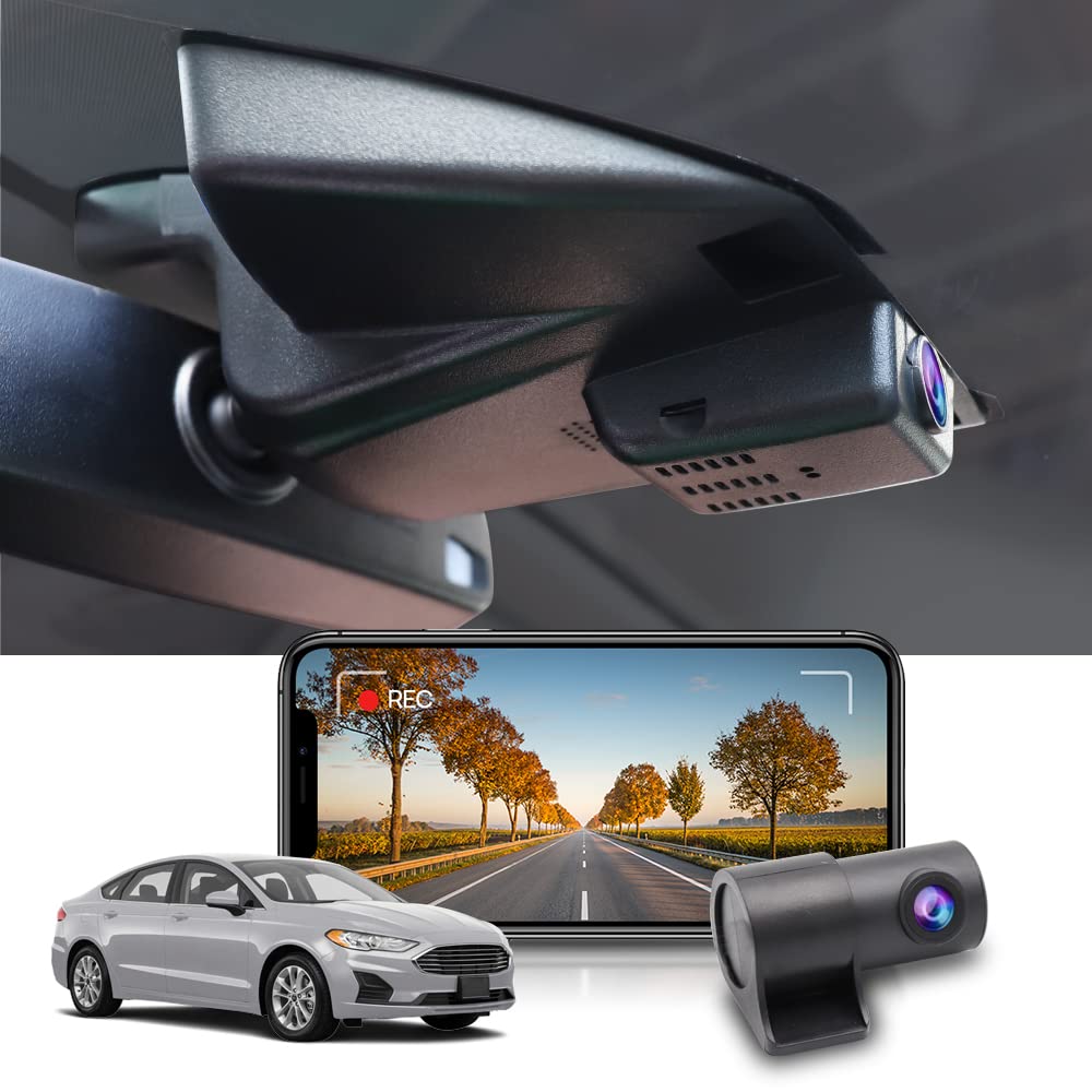 Fitcamx 4K Dash Cam Suitable for Ford Fusion 2013 2014 2015 2016 2017 2018 2019 2020 Sport S SEL Titanium Platinum SE Hybrid, OEM Style, 2160P Video WiFi, Loop Recording G-Sensor, Plug&Play, 64GB Card