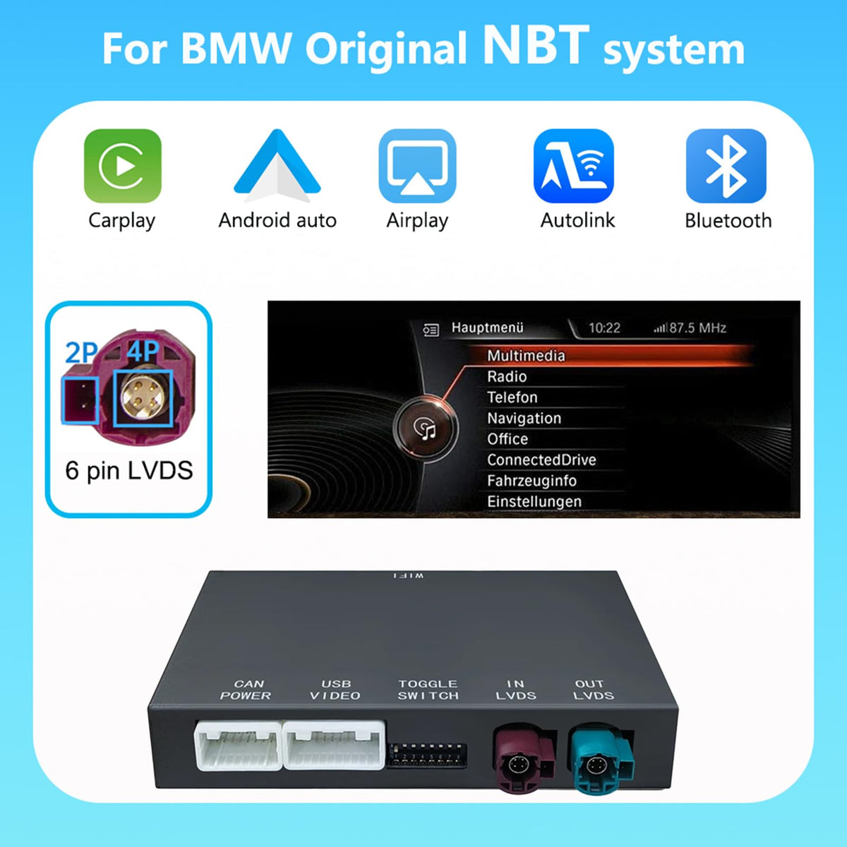 Wireless CarPlay Android Auto Retrofit Kit Decoder Box for BMW NBT System 1/2/3/4/5/6/7 Series X3/X4/X5/X6,Support Mirror Link,Camera, GPS, Siri, YouTube, for BWM Accessories