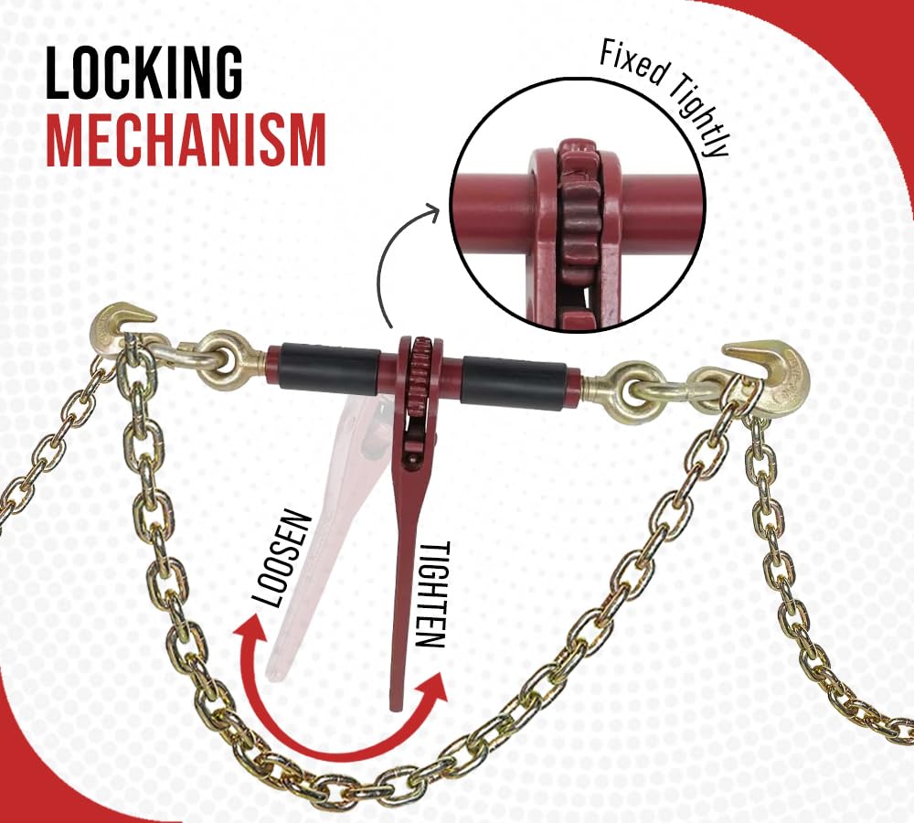 Mytee Products 4 Pack 5/16" - 3/8" Ratchet Chain Binder w/Rubber Grips - 7100 lbs WLL Closed Body Ratchet Lever Load Binder - Tie Down Hauling Chain Binders for Flatbed Truck Trailer