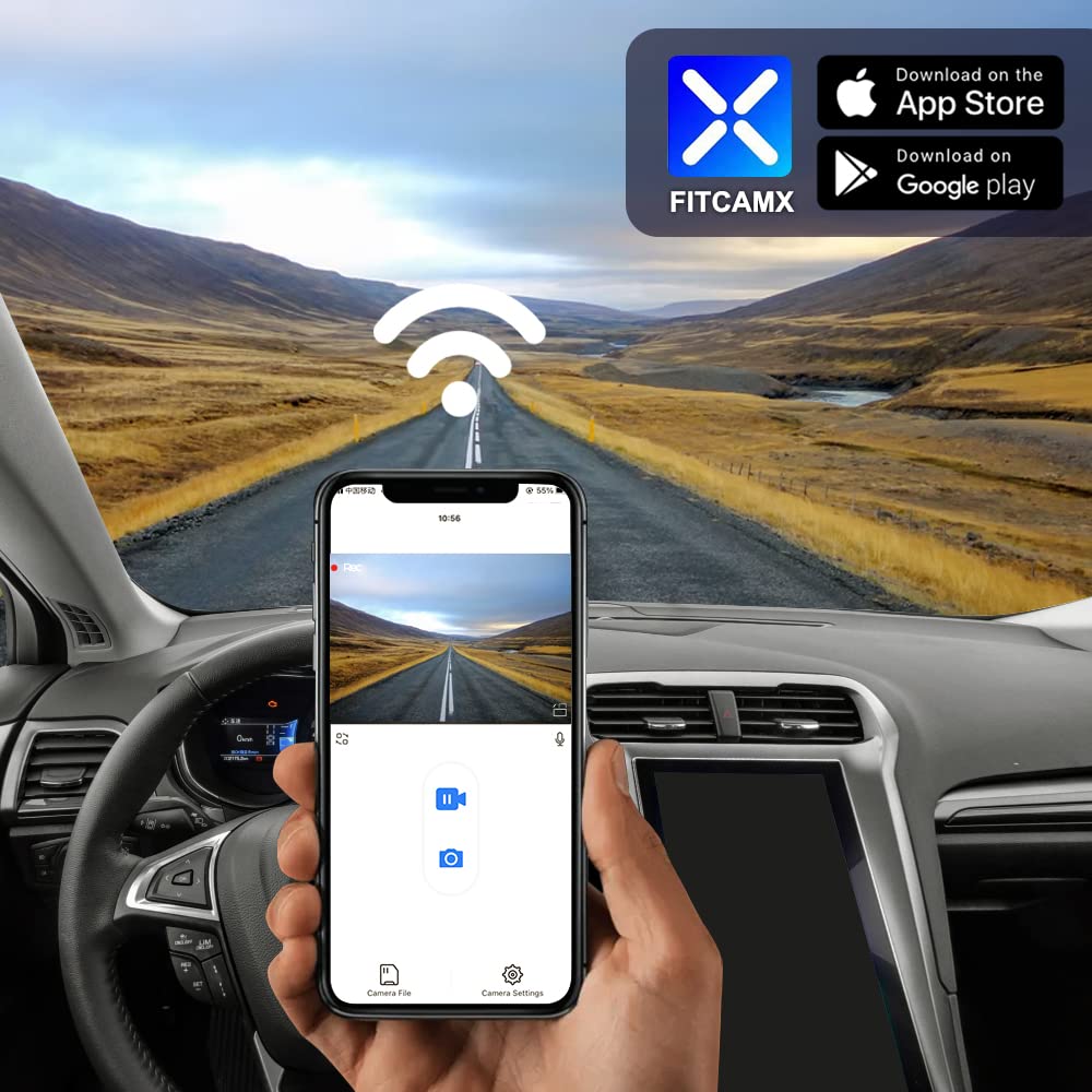Fitcamx 4K Dash Cam Suitable for Ford Fusion 2013 2014 2015 2016 2017 2018 2019 2020 Sport S SEL Titanium Platinum SE Hybrid, OEM Style, 2160P Video WiFi, Loop Recording G-Sensor, Plug&Play, 64GB Card