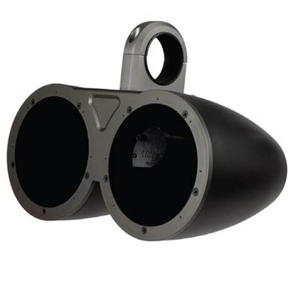 KICKER Black Dual Wakeboard Tower System with 2 Pair (Qty 4) of Silver 6.5" 195 Watt Max Power Marine OEM Replacement Coaxial Boat Audio Speakers