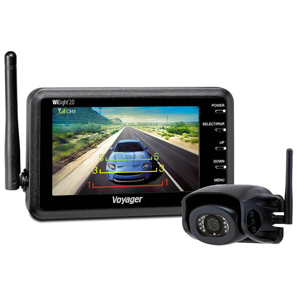 Voyager WVSXP43 Wireless Camera System for Prewire Prep, Black; System Includes (1) WVSXC43 4.3" Wireless LCD Monitor, (1) WVSXC160 Wireless Rear Camera, 12VDC Plug and Suction Cup Mount