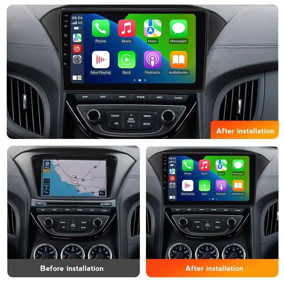 Stereo Radio for Hyundai Genesis/Rohens Coupe 2013-2016, Biorunn 9 Inch GPS Wireless Wired Car-Play Android Auto IPS Touch Screen Navi WiFi FM RDS Blue-Tooth Head Unit 2GB RAM 64GB ROM