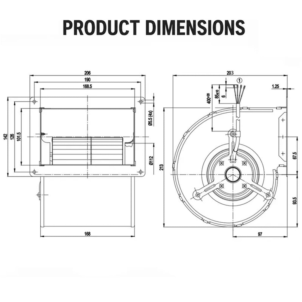AC 230V 0.66/0 150/165W Centrifugal Blower Electric