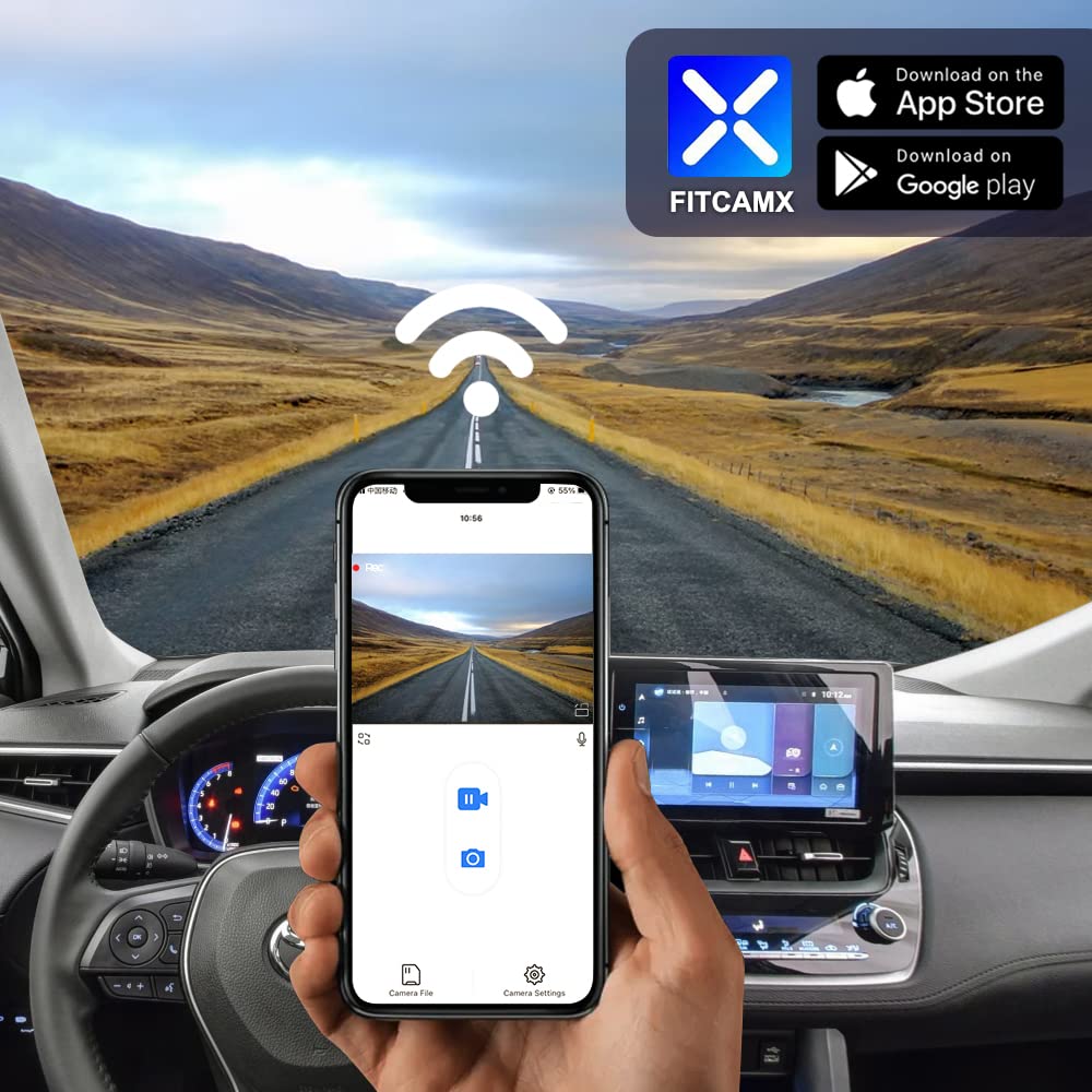 Fitcamx 4K Dash Cam Suitable for Toyota Corolla Cross 2022 LE L XLE, Integrated OEM Look, 2160P UHD Video, Built-in WiFi & APP, Loop Recording, Gravity Sensor, Easy to Install, 64GB Card