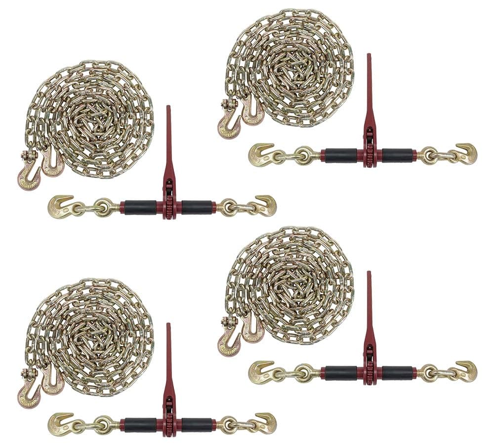 Mytee Products (4) Ratchet Chain Binders 5/16"-3/8" with Rubber Grips & (4) 5/16" x 12' Grade 70 Binder Chains