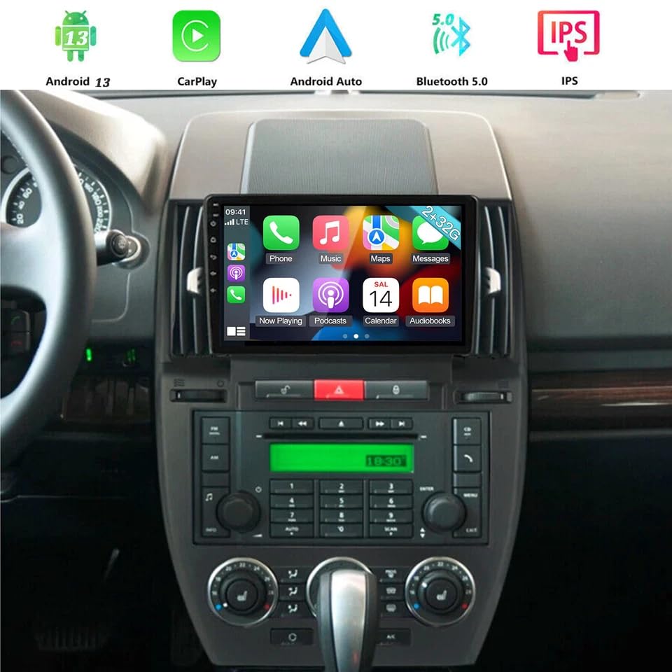 Android 13 Car Stereo for Landrover Freelander 2 2007-2012 Car Radio GPS for CarPlay Wireless Android Auto 9in Touchscreen Bluetooth WiFi FM/RDS DSP SWC Split Screen AHD Backup Camera 2+32G