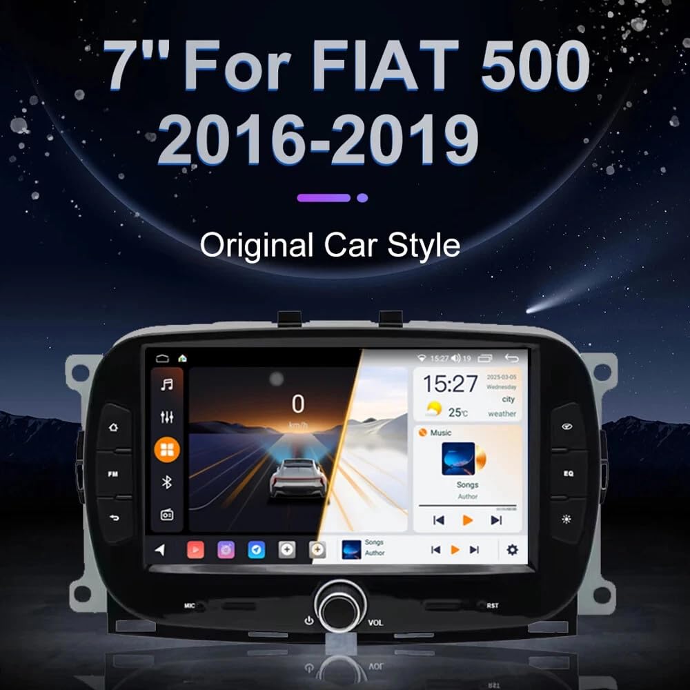 7 inch Car Stereo for Fiat 500 2016-2019, 2+64G Android 13 Car Radio for Fiat CarPlay Head Unit GPS Navigation WiFi Bluetooth FM SWC Backup Camera
