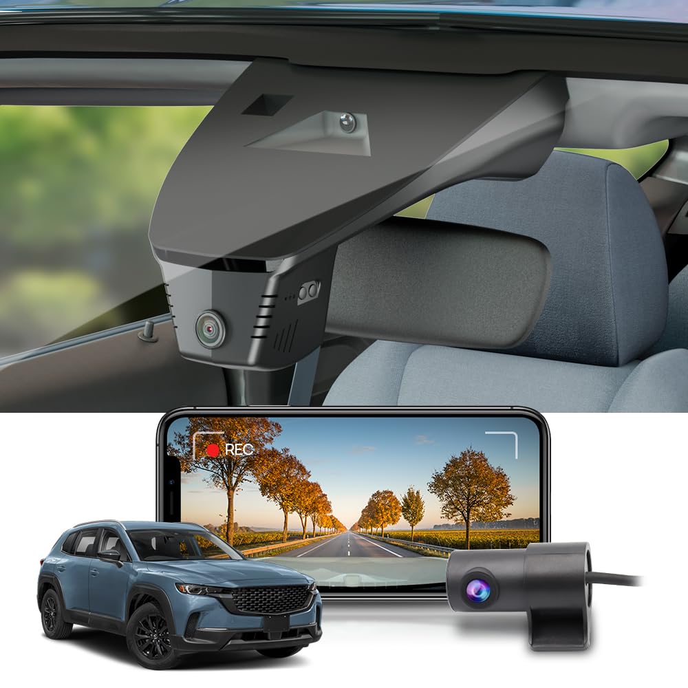 Fitcamx 4K Dash Cam Adapts for Mazda CX-50 2022-2024 2.5 S Select Preferred Premium Plus Turbo Meridian (HD2-6687), OEM Look, UHD 2160P Video, Loop Recording, WiFi & APP, Parking Mode, 64GB Card